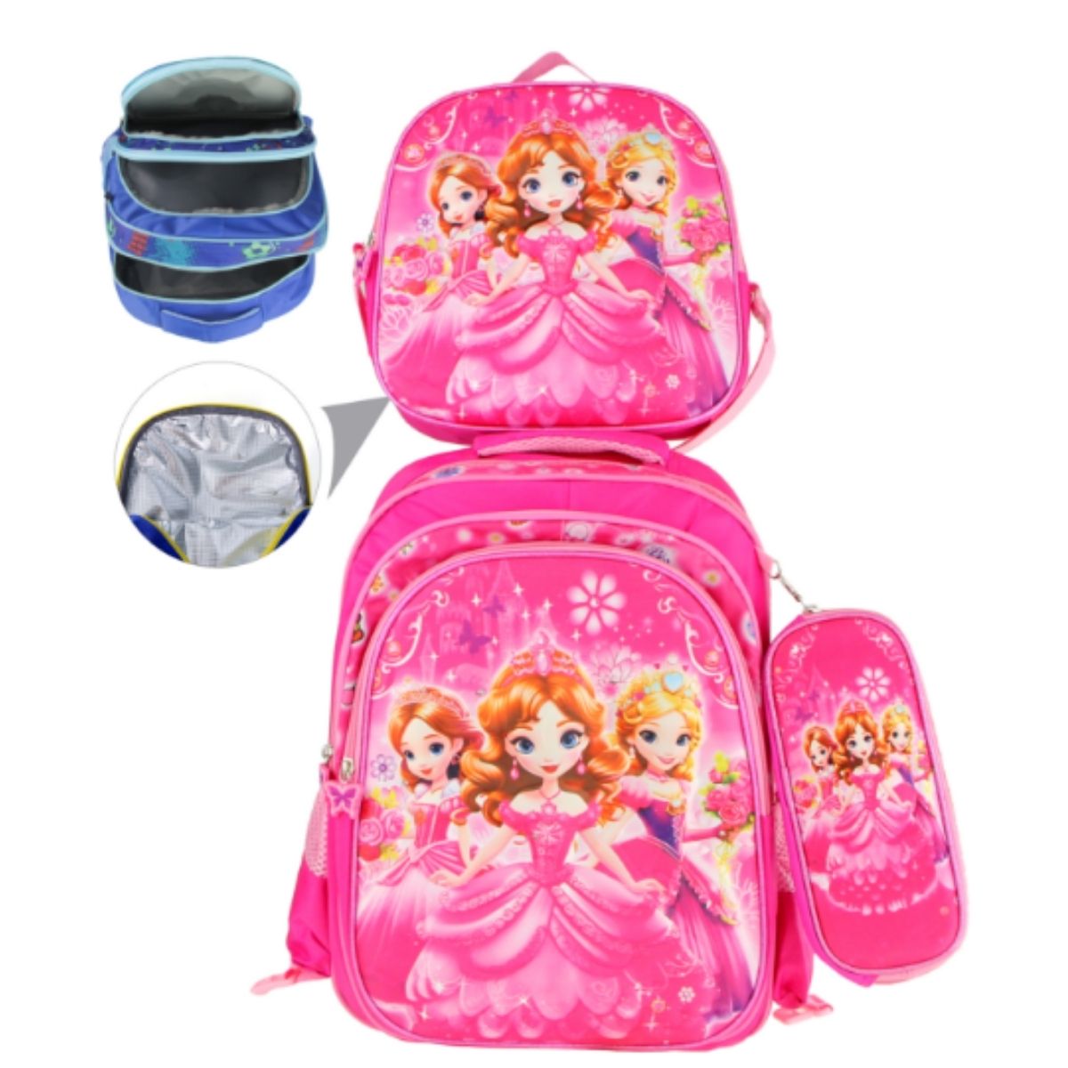 Kit Infantil Princesas 3 Peças – Mochila, Bolsa Térmica e Estojo 3JT-B2568