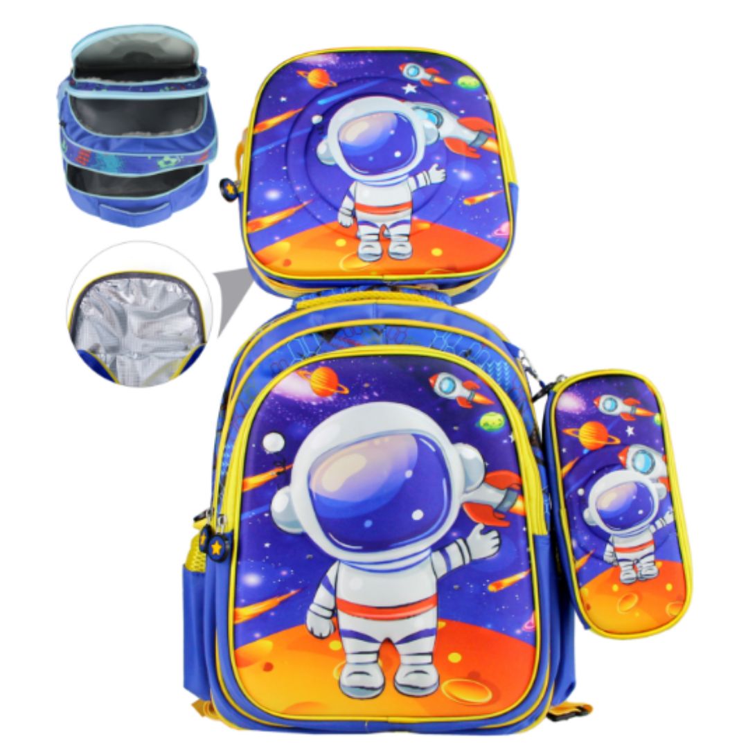 Kit Mochila Infantil Carros com Bolsa Térmica e Estojo