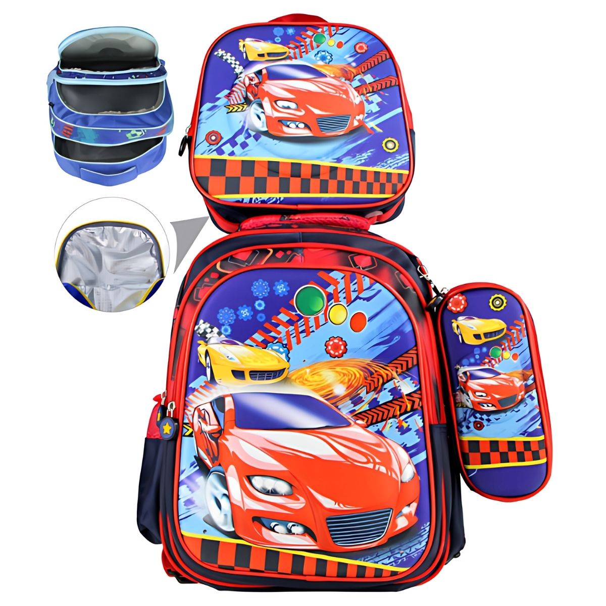 Kit 3 Peças Mochila Escolar com LED Luminoso