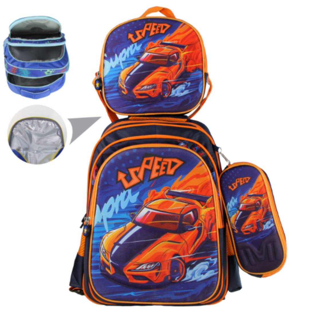 Kit Mochila Infantil Corrida com Bolsa Térmica e Estojo
