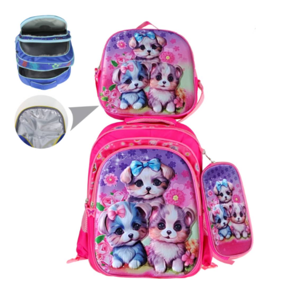 Kit Mochila Infantil Pets com Bolsa Térmica e Estojo