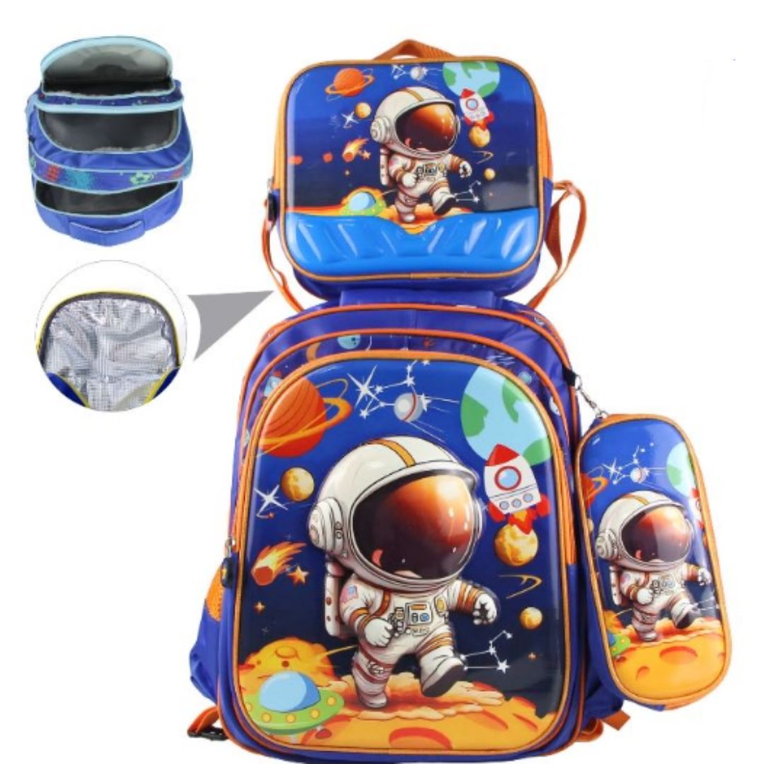 Kit Mochila Infantil Astronauta com Bolsa Térmica e Estojo