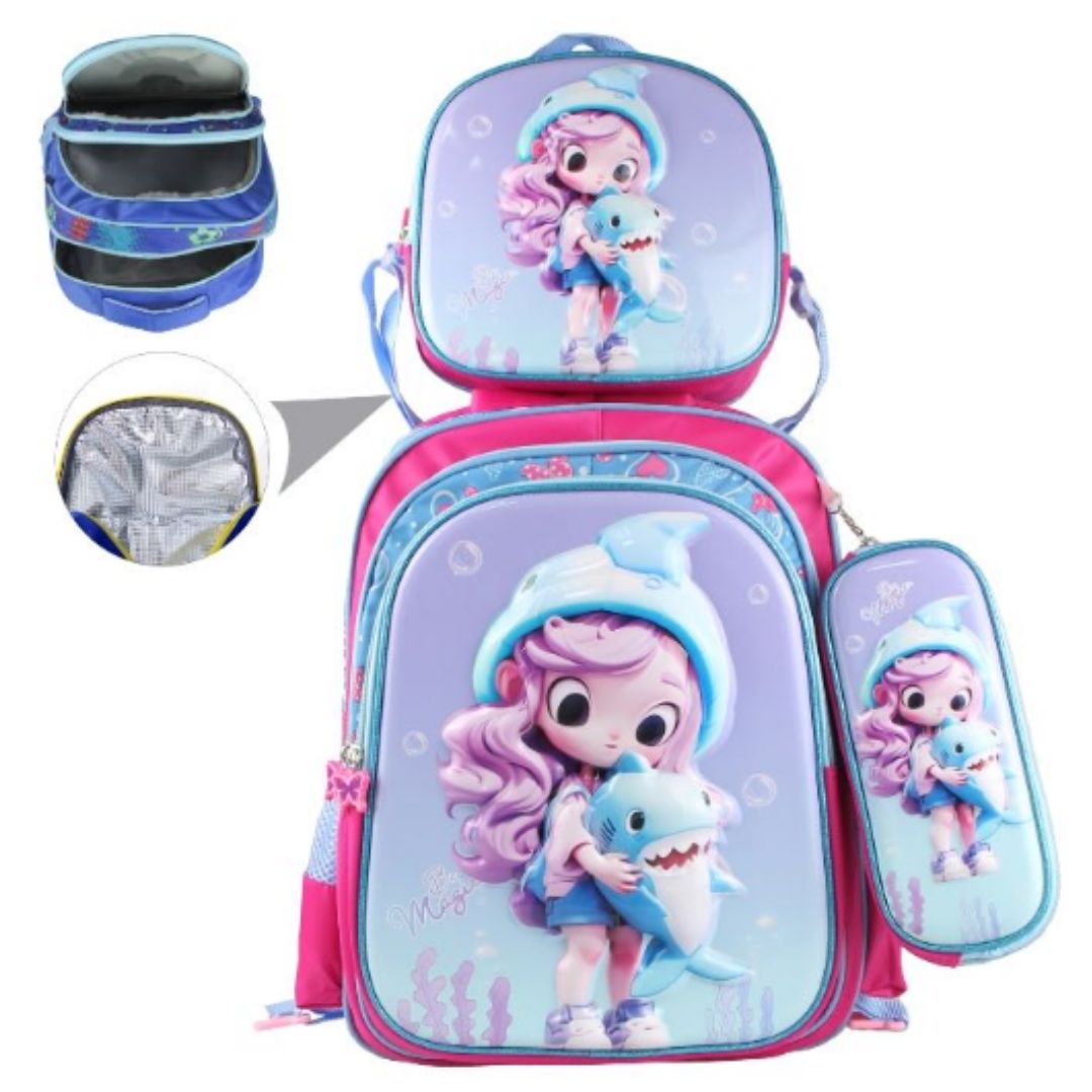 Kit Mochila Infantil Princesa com Bolsa Térmica e Estojo