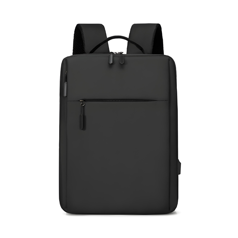 Mochila Executiva Preta USB com Zíper Frontal e Espaço para Notebook