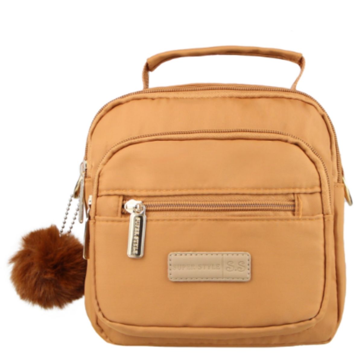 Bolsa Feminina com Alça Ajustável e Chaveiro Pompom – 19x18x9cm – Cores Sortidas por Lotes