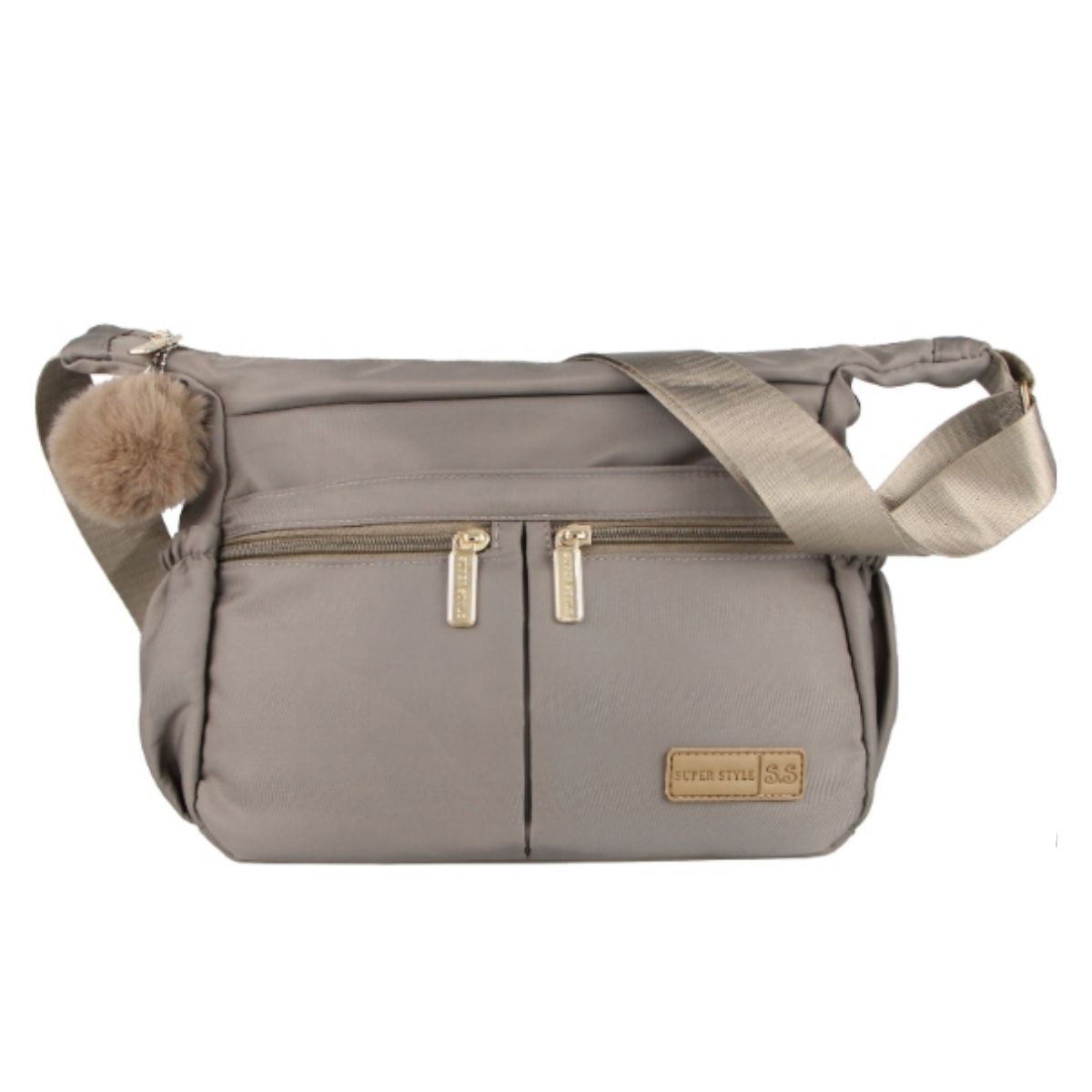Bolsa Nylon com Bolinha de Pelo BL-XB8211 – Modelo Espaçoso, Estiloso e Multicor (26x19x10cm)
