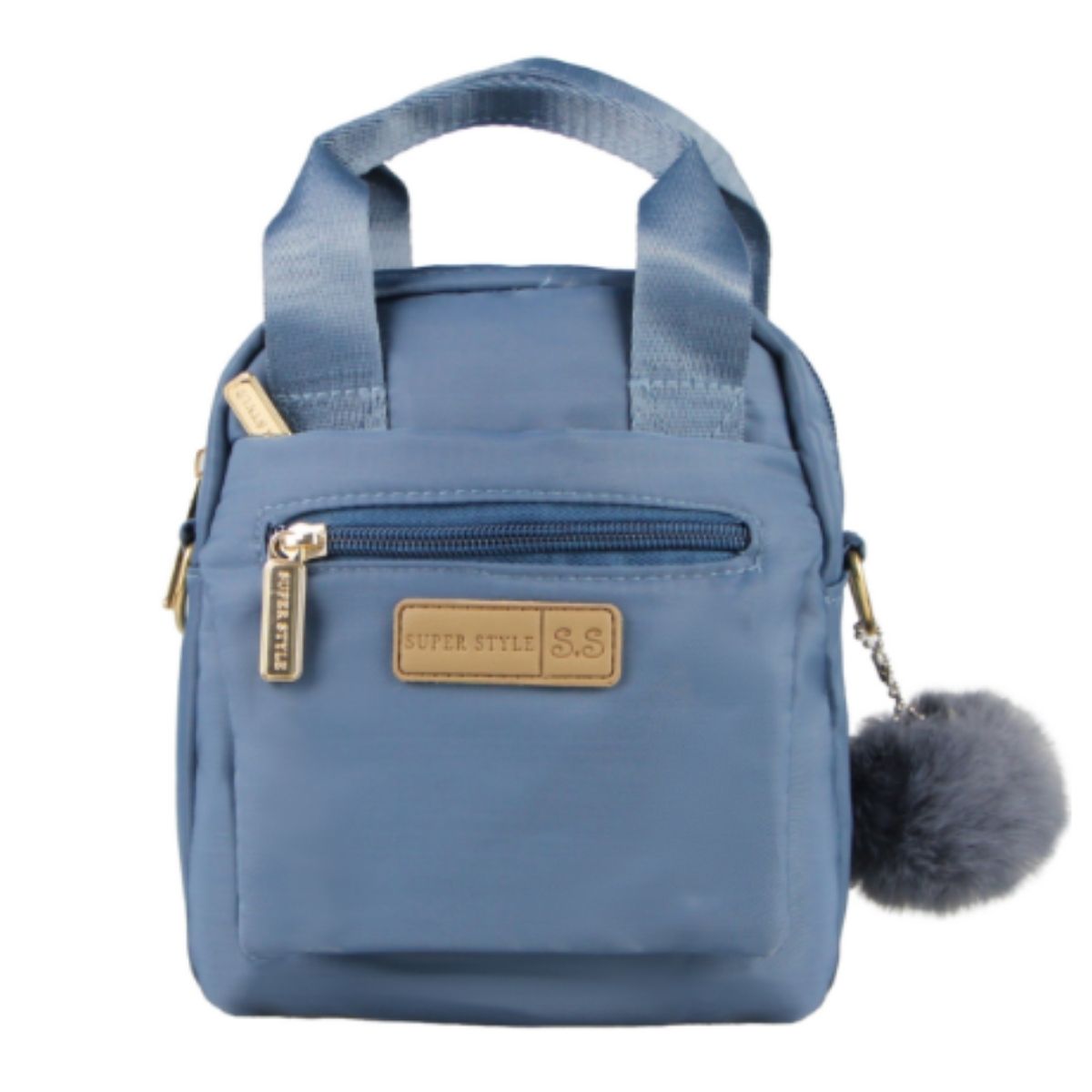 Bolsa Nylon com Bolinha de Pelo BL-XB8212 – Modelo Compacto, Moderno e Multicor (20x17x5cm)