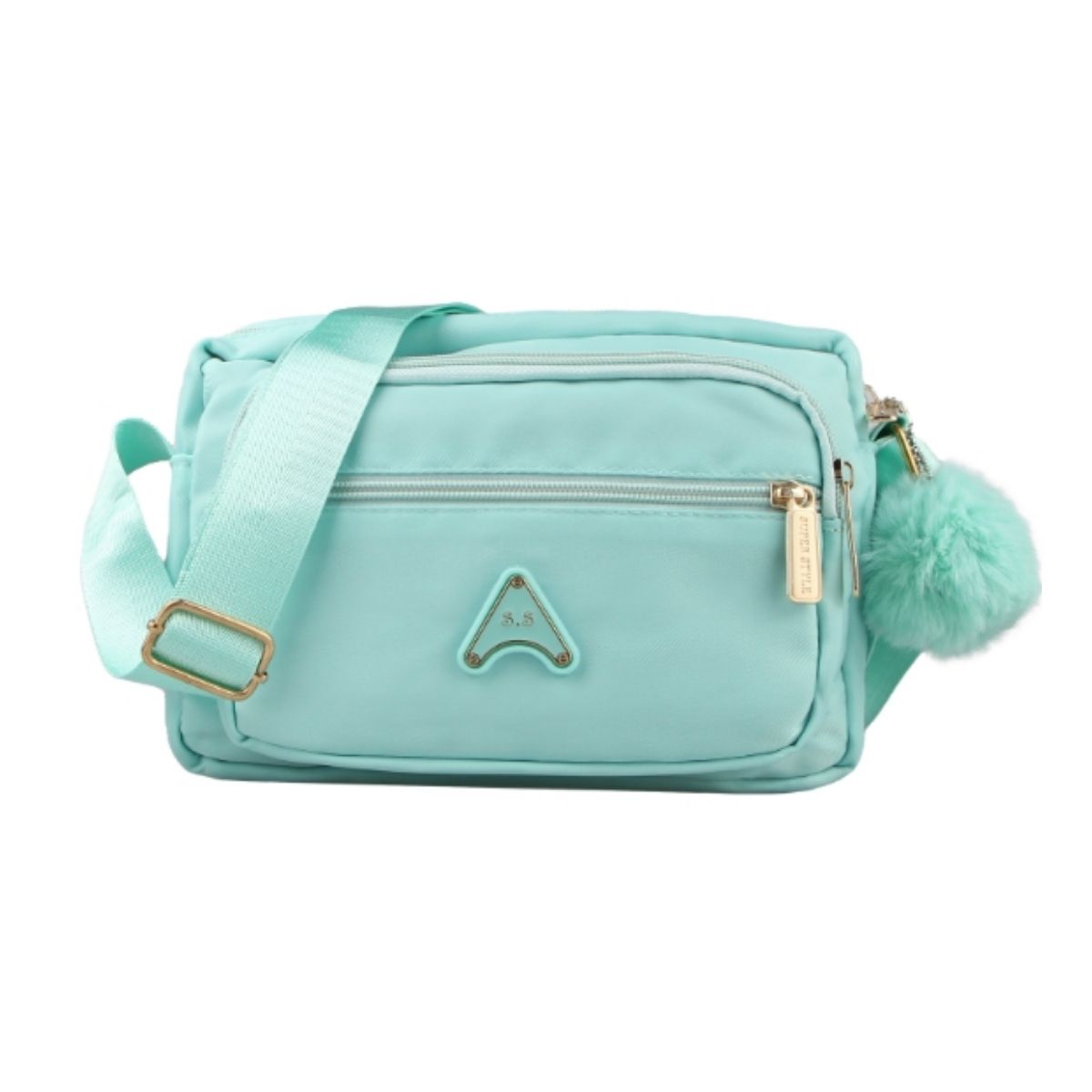 Bolsa Feminina com Alça BL-XB8214 – Nylon Estiloso com Pompom e Design Funcional (24x17x7cm)