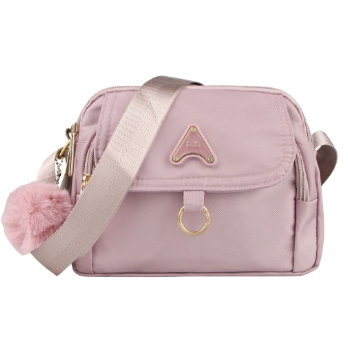Bolsa Feminina Transversal com Alça Ajustável e Pompom
