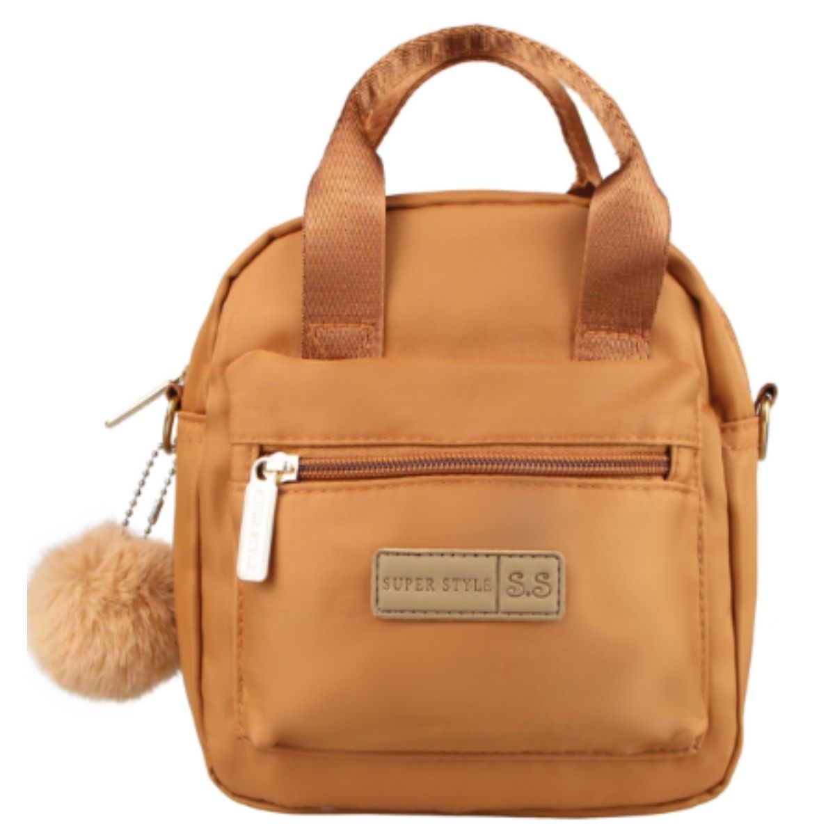 Bolsa Feminina em Nylon com Alças Duplas e Chaveiro de Pelo – Modelo BL-XB8217