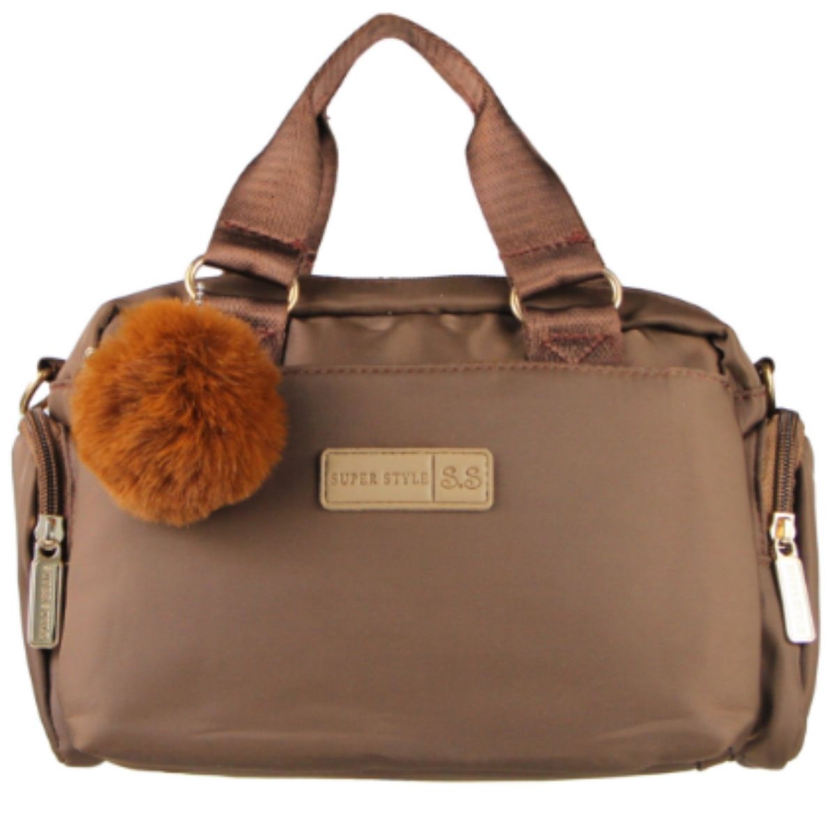 Bolsa Feminina Estilo Baú em Nylon com Alça Larga e Pompom – Modelo BL-XB8219