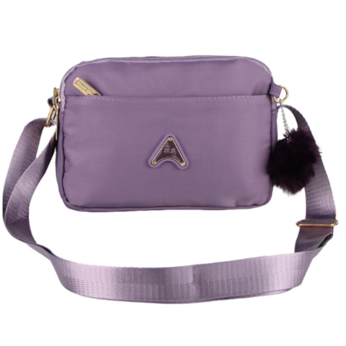 Bolsa Feminina Transversal com Alça Larga de Nylon e Pompom Decorativo – Modelo BL-XB8220