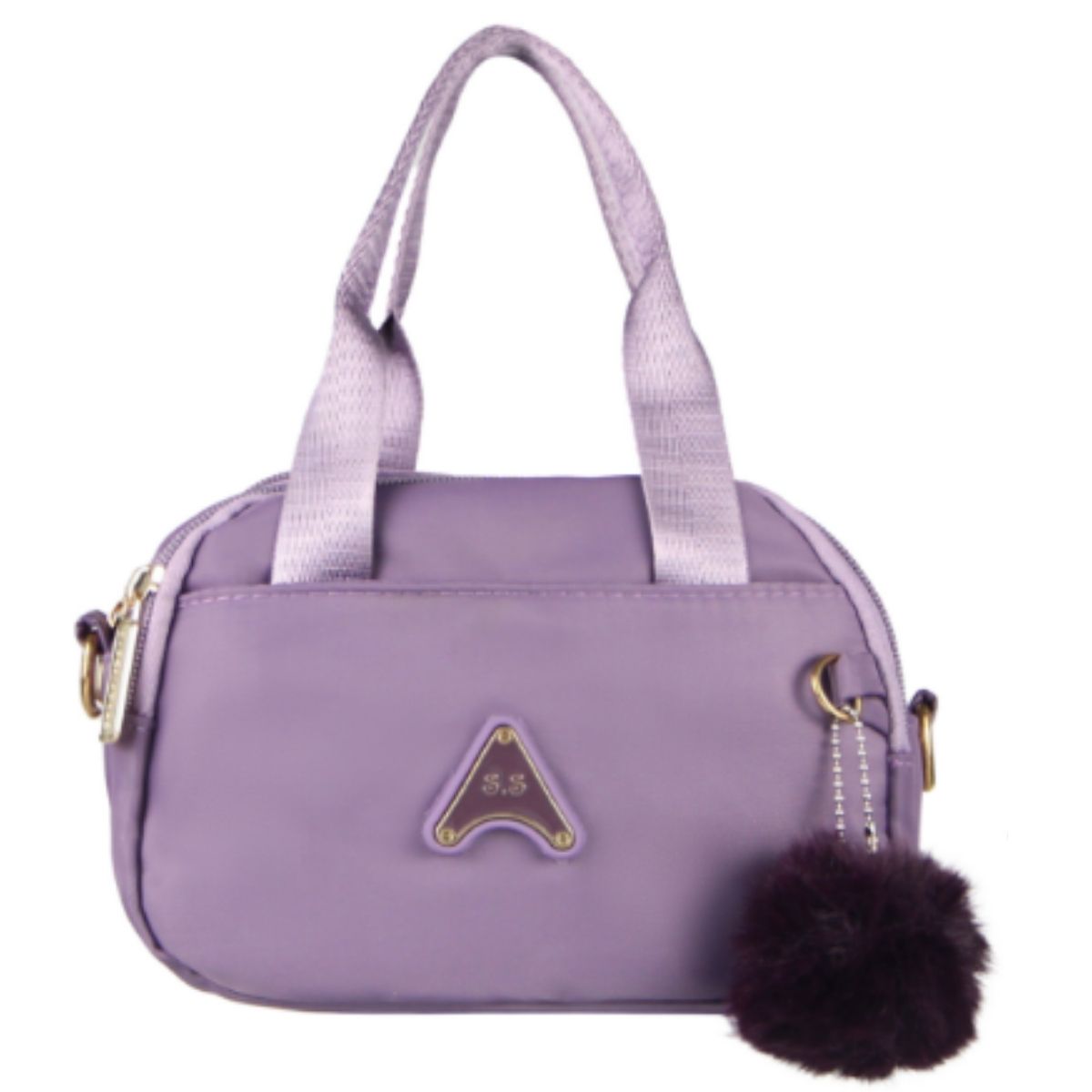 Bolsa Feminina Oval em Nylon com Alças Curtas e Pompom Estilizado – Modelo BL-XB8221