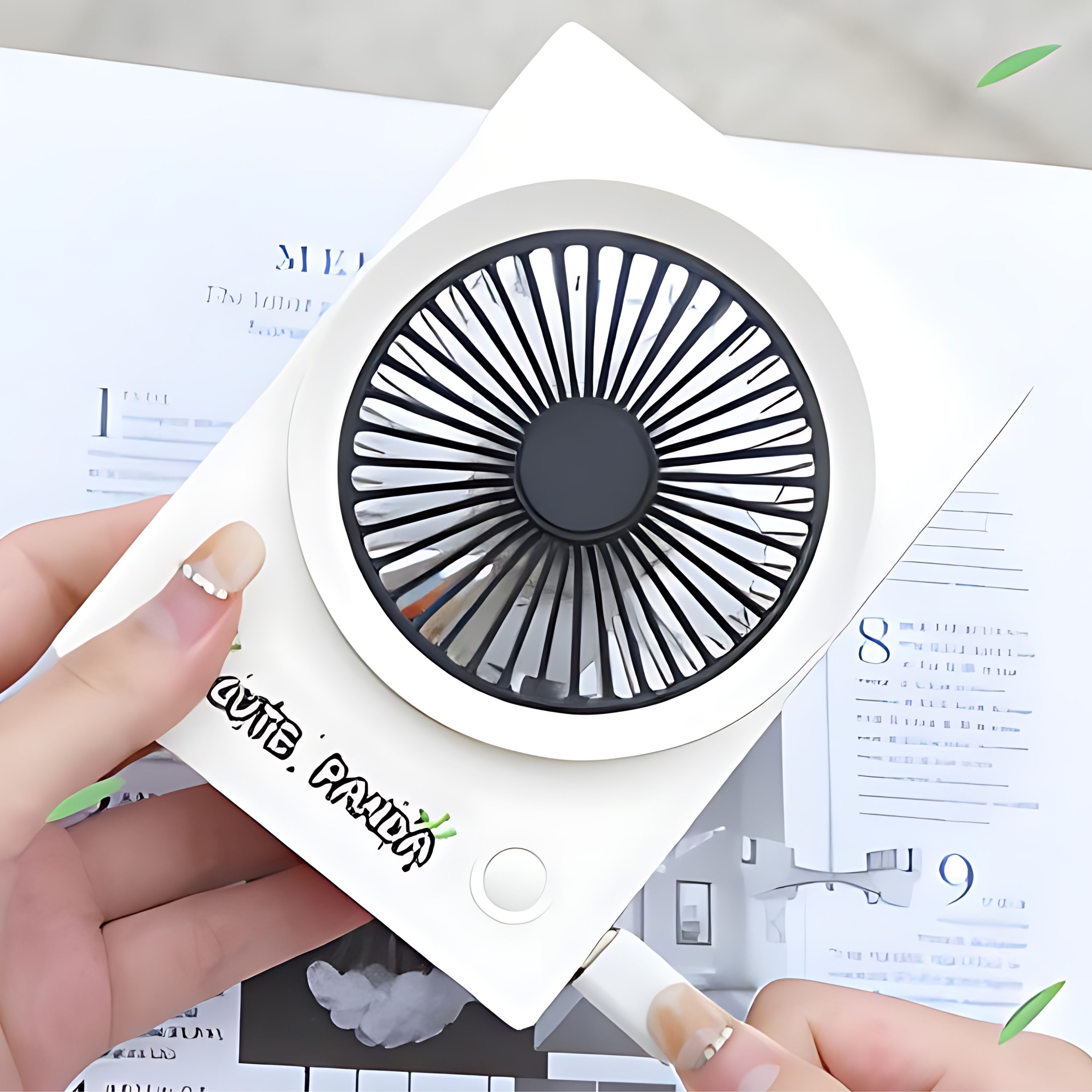 Ventilador Recarregável com Suporte para Celular