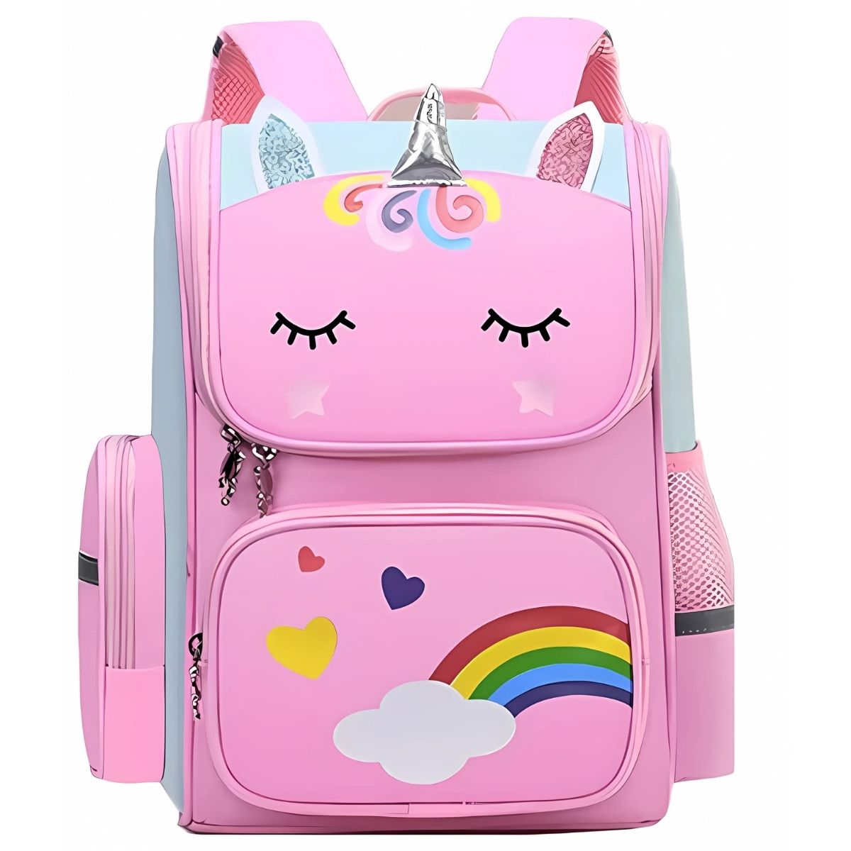 Mochila Infantil Unicórnio com Estampa Arco-Íris e Orelhas 3D