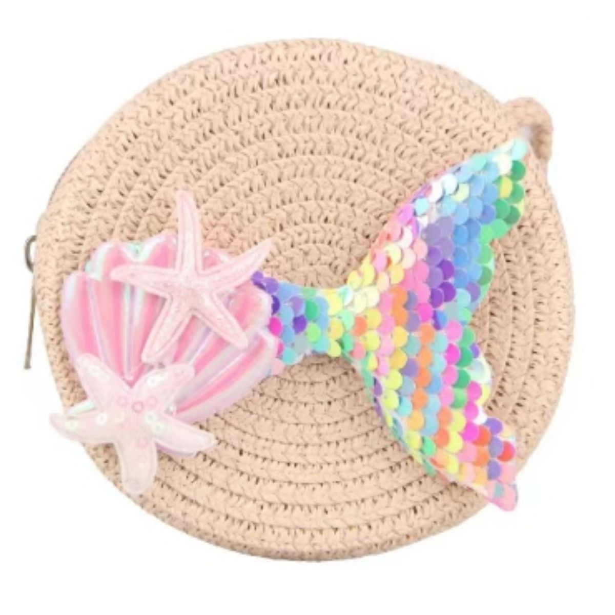 Bolsa Infantil de Palha Redonda com Detalhe Colorido
