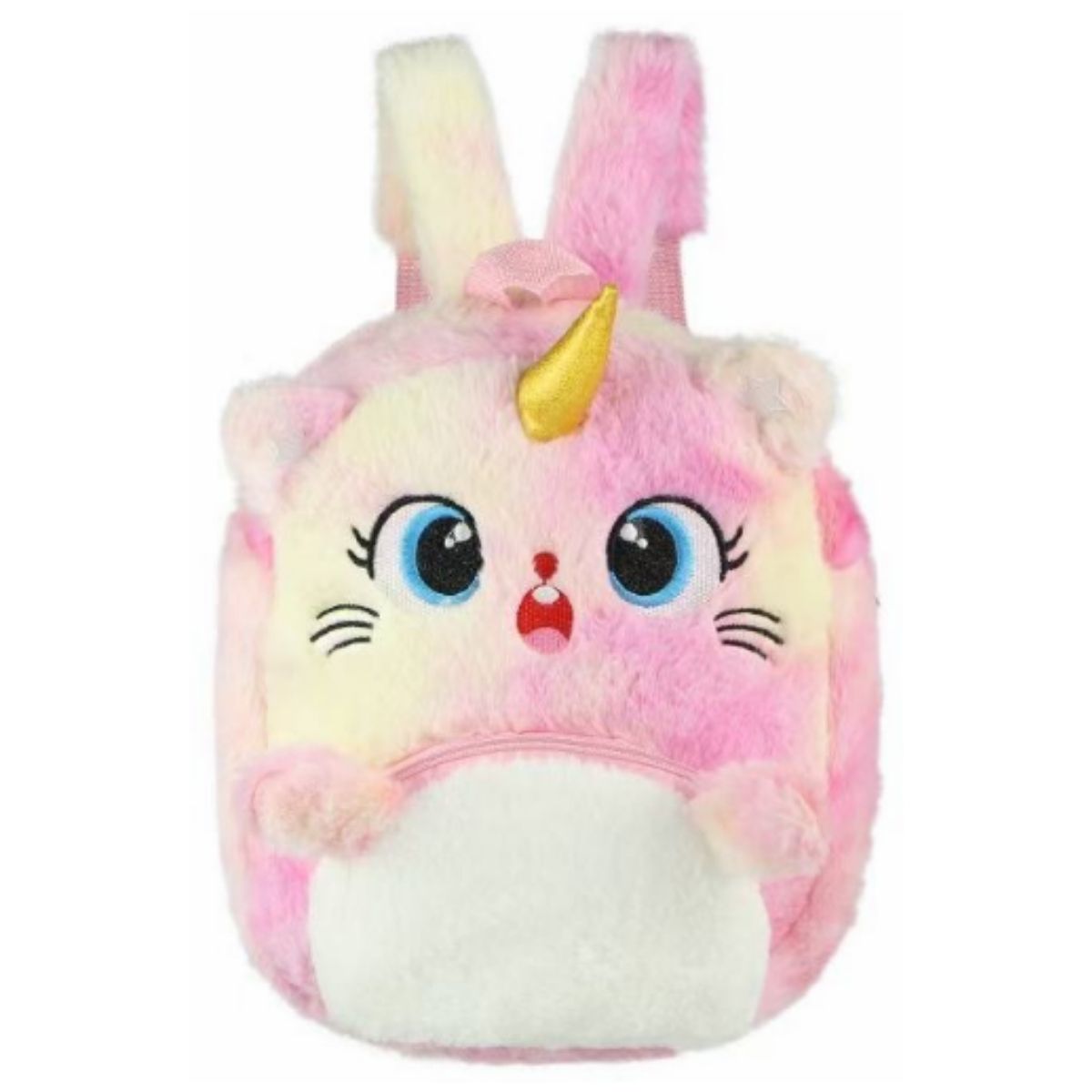 Mochila Infantil de Pelúcia Gatinho Unicórnio – Colorida, Fofa e Confortável