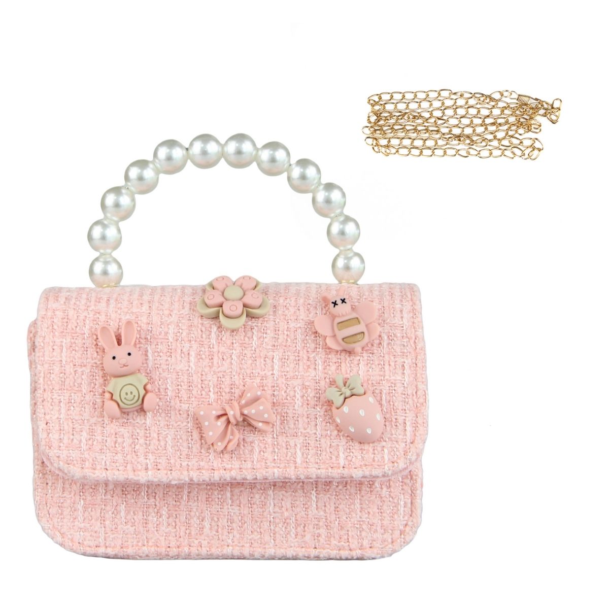 Bolsa Infantil com Pérolas e Flores Decorativas