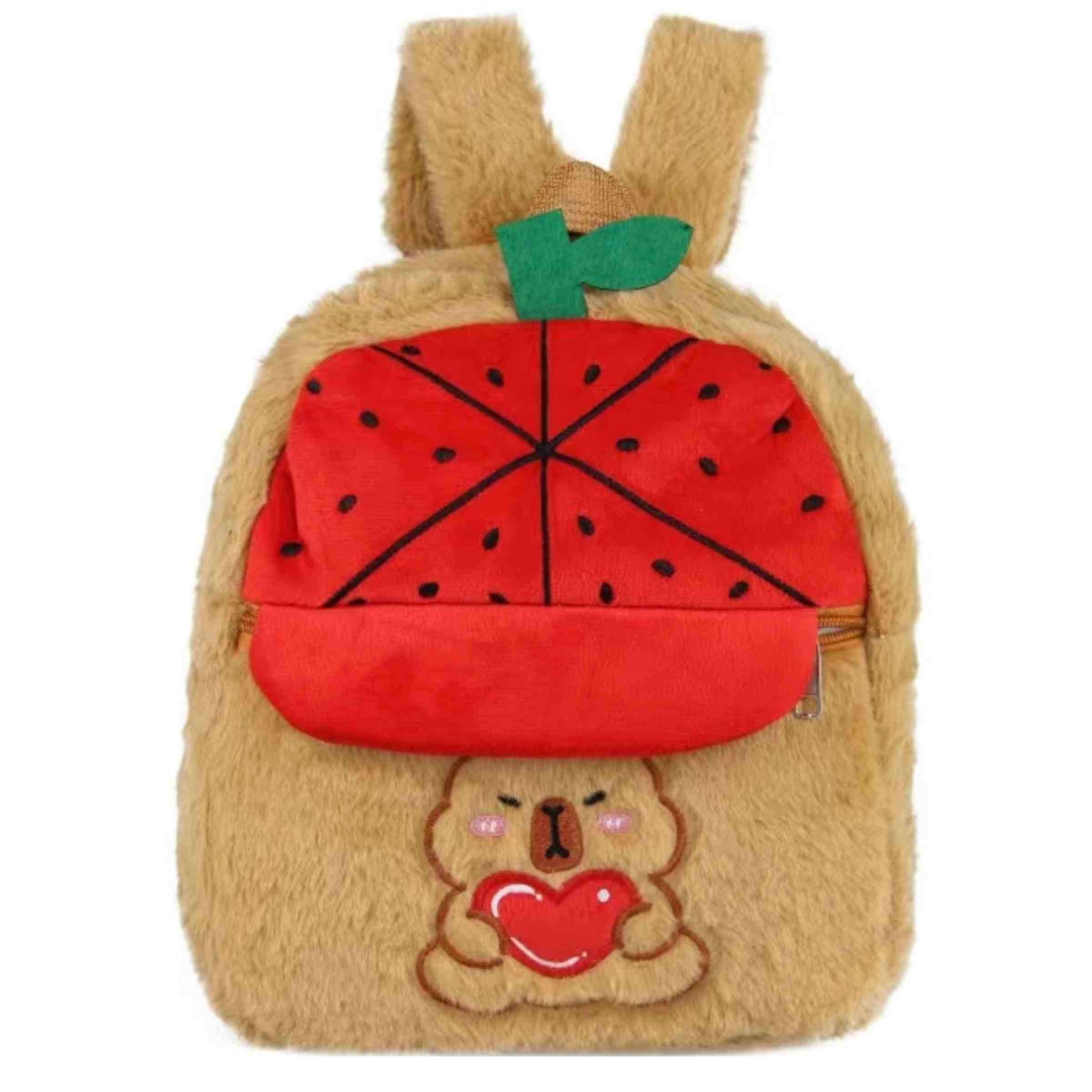 Mochila Pelúcia Capivara com Bolso de Fruta