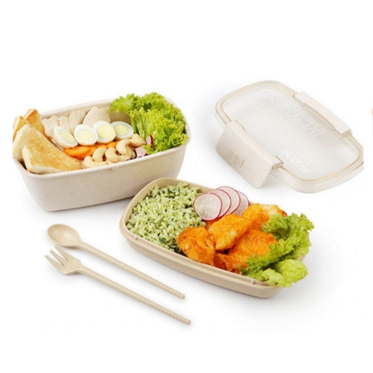 Marmiteira Bento  Andares com Talheres – Compacta, Dividida, Sem Logo e com 800ml de Capacidade