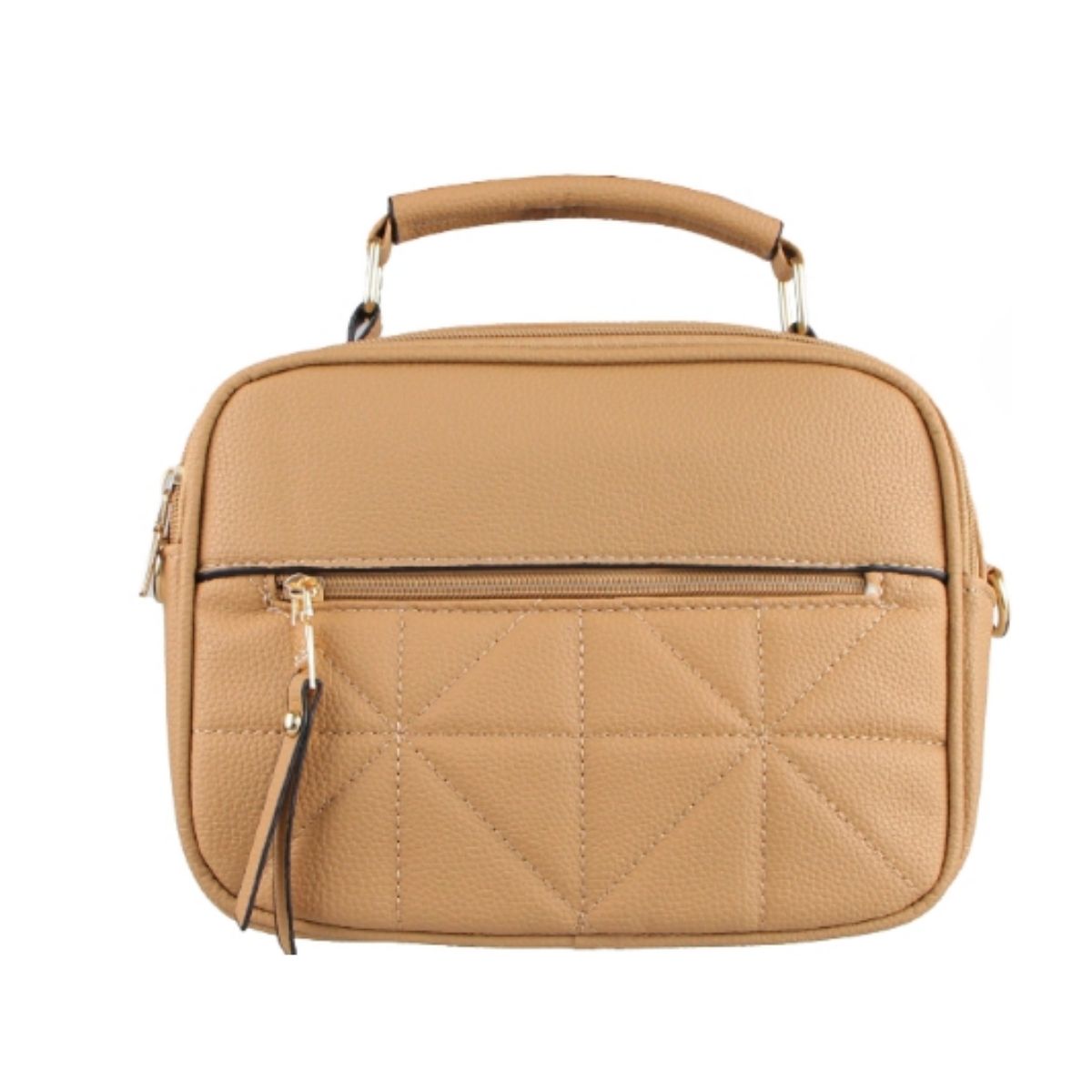 Bolsa Feminina com Alça – Design Geométrico em Costura Quadrada com Zíper Frontal
