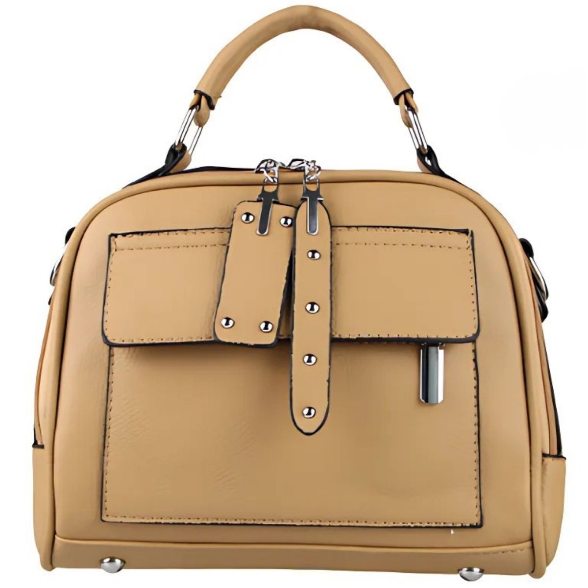 Bolsa Feminina com Alça PL-XB8324 – Design Estruturado com Fivela Decorativa e Bolsos em Zíper