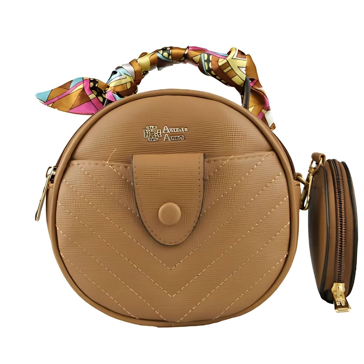 Bolsa Feminina Redonda com Alça Estampada e Porta-Moeda Destacável – Modelo