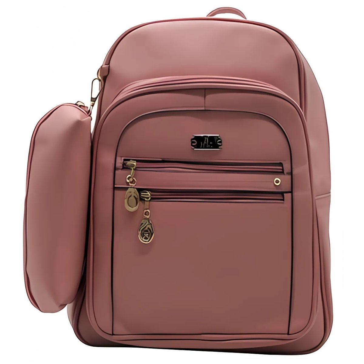 Mochila Feminina de Couro Sintético com Estojo Acoplado