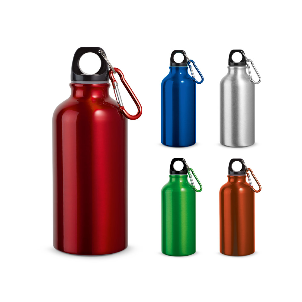 Garrafa esportiva em alumínio com acabamento metálico (400 mL)