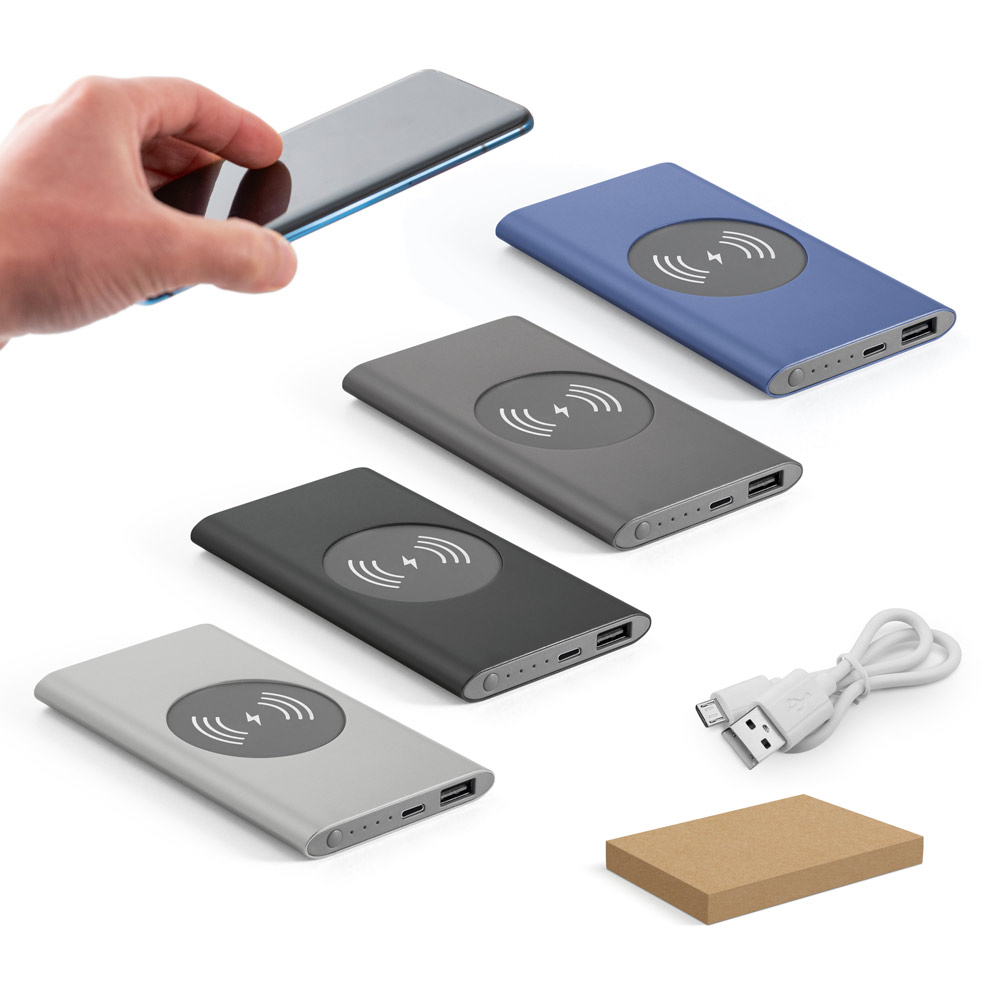 Bateria portátil com carregador por indução em alumínio 100% reciclado (4'000 mAh)
