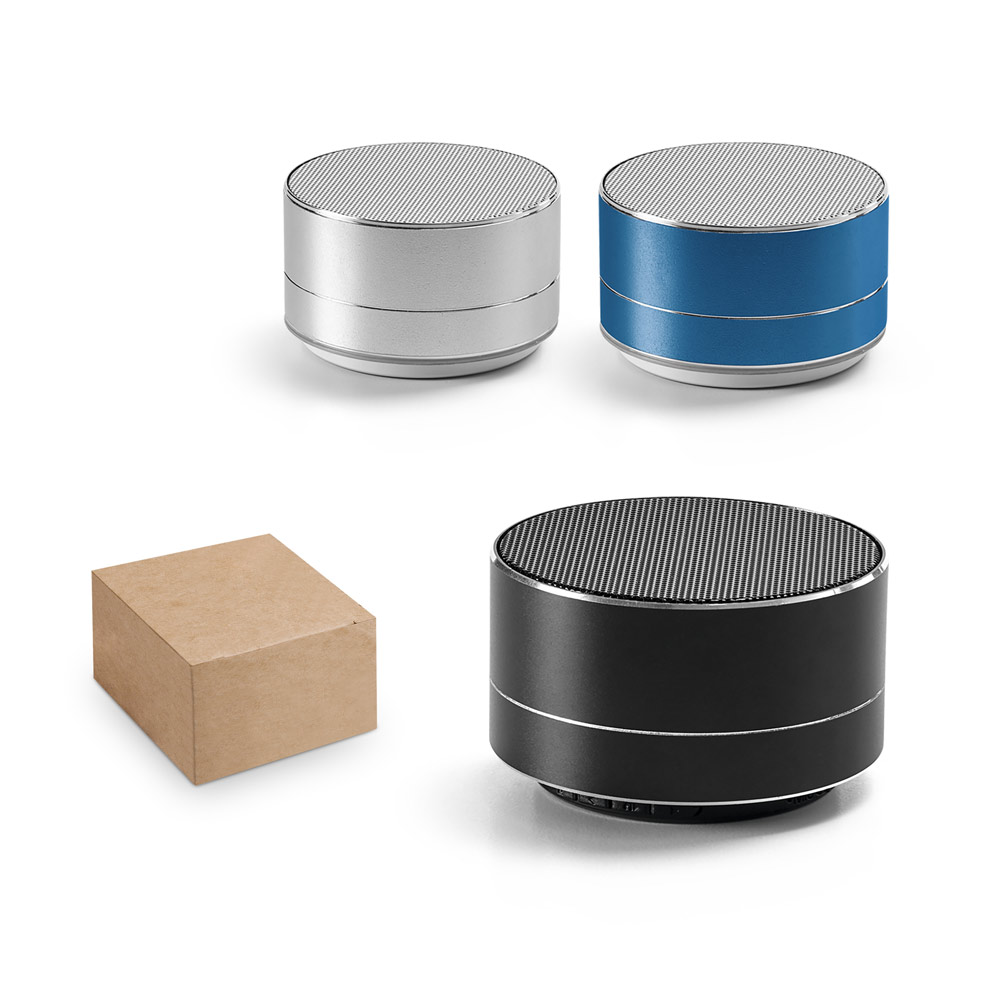 Caixa de som com autonomia de 3h (400 mAh), em alumínio 100% reciclado e ABS 100% reciclado