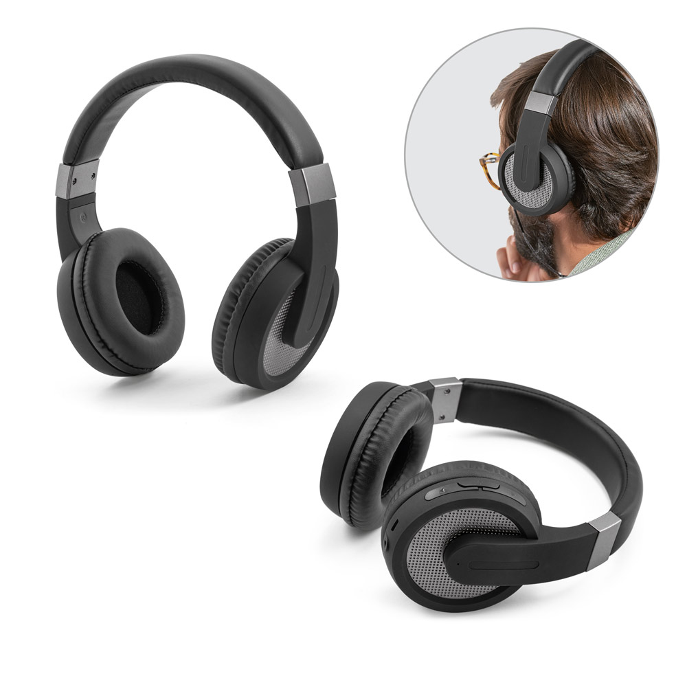 Fones de ouvido wireless com autonomia de 12h (300 mAh) e microfone, em ABS E PU