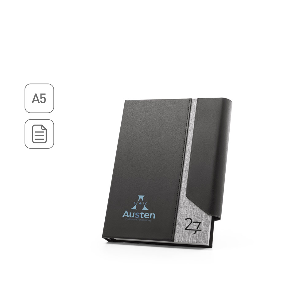 Agenda A5 em PU (58% reciclado) e PET reciclado (100% rPET) 300D