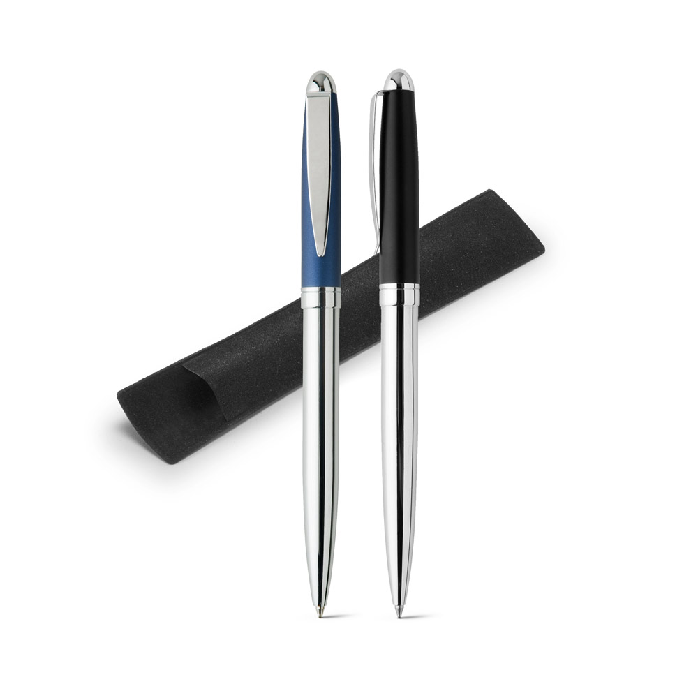 Caneta esferográfica em inox e escrita em azul