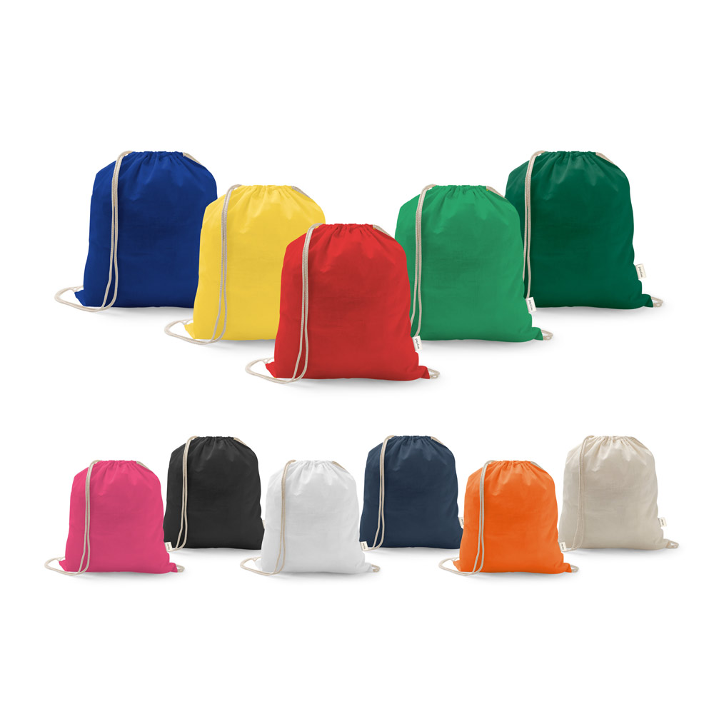 Sacola tipo mochila em 70% algodão reciclado e 30% poliéster reciclado (150 g/m²) sem tingimento