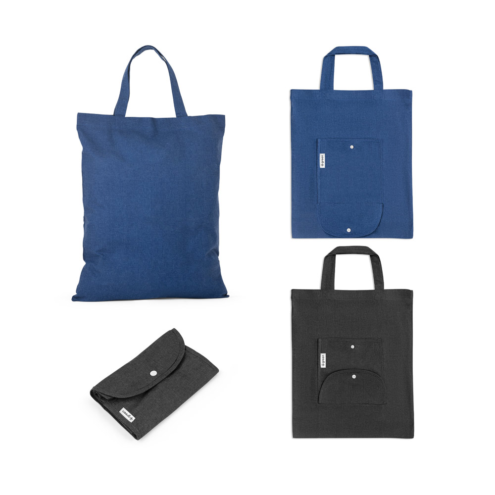 Sacola dobrável em 50% algodão, 30% algodão reciclado e 20% poliéster reciclado (140 g/m²)