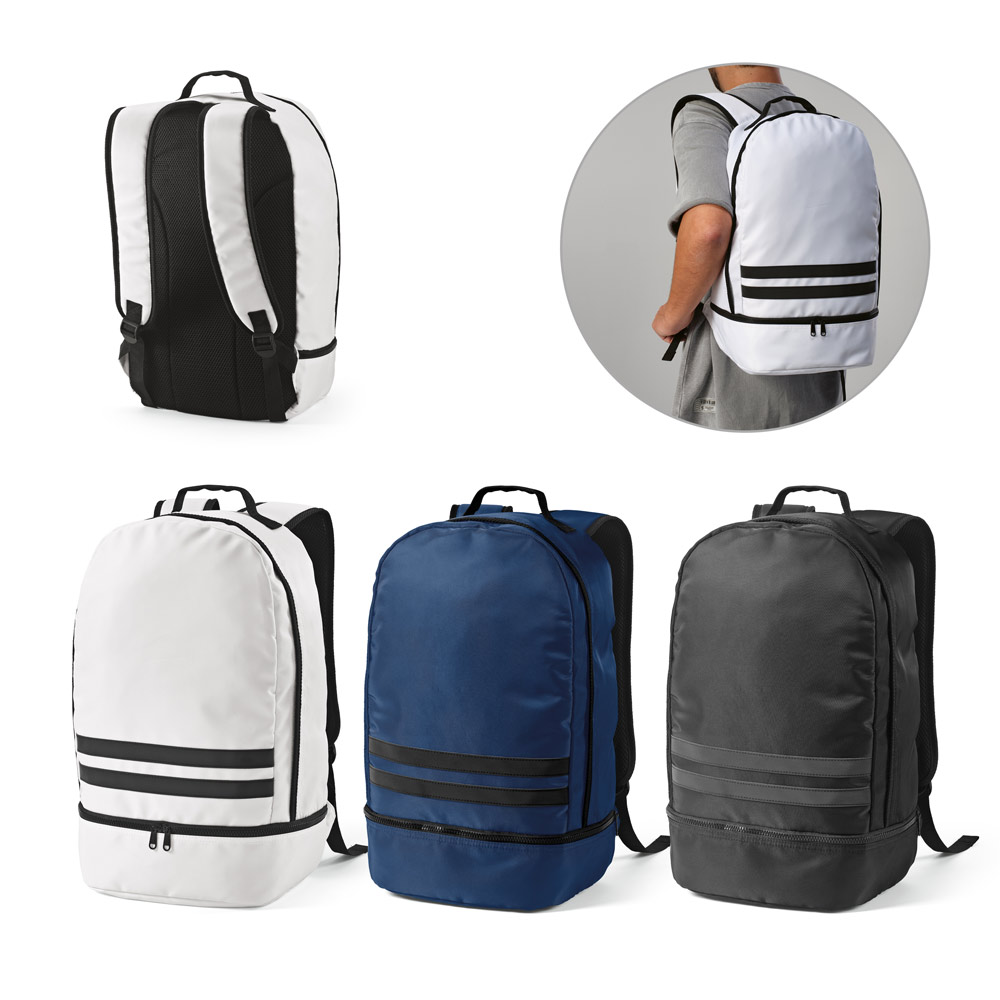Mochila em poliéster reciclado 290T e sarja com compartimento para sapatos (25 L)