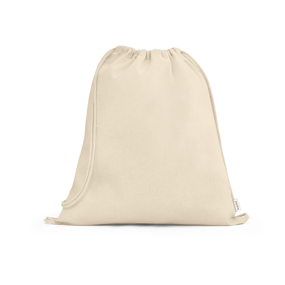 Sacola tipo mochila em 100% algodão reciclado (180 g/m²)