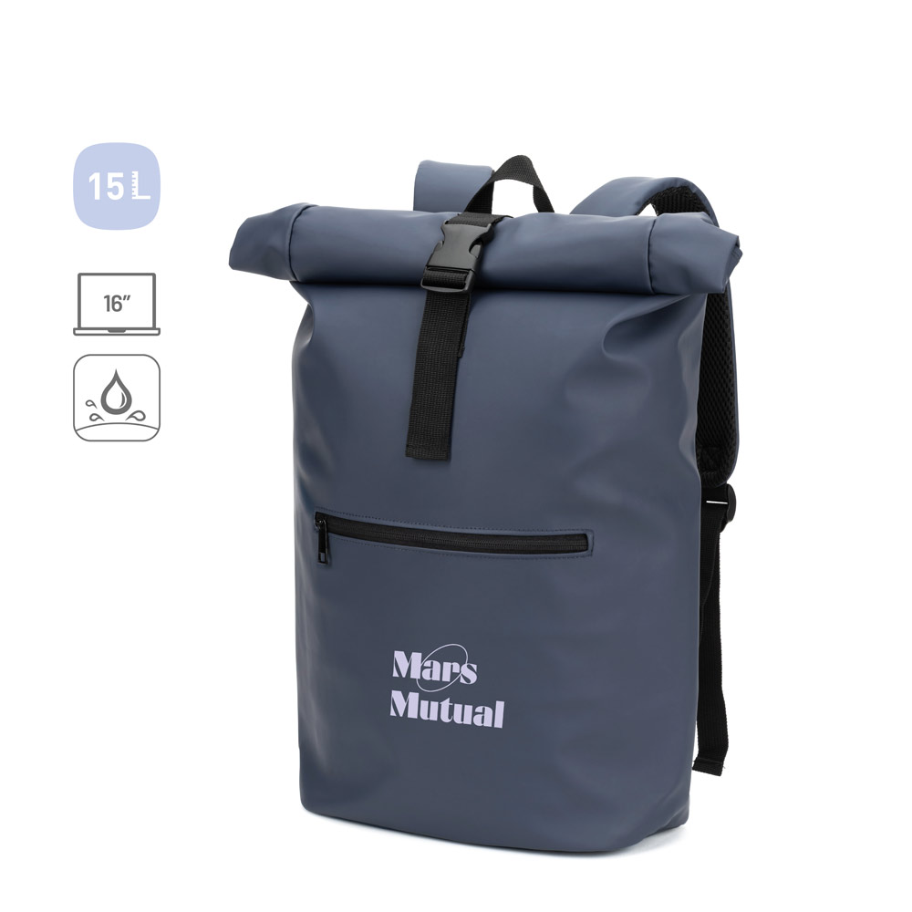 Mochila "roll top" em PU com bolso para notebook (16")