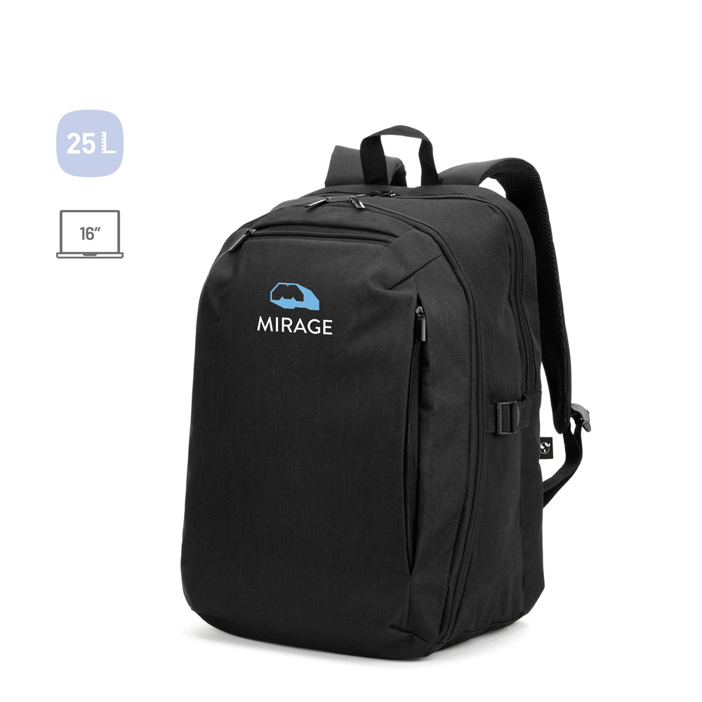 Mochila com um compartimento de abertura total em poliéster reciclado 300D de alta densidade (16")