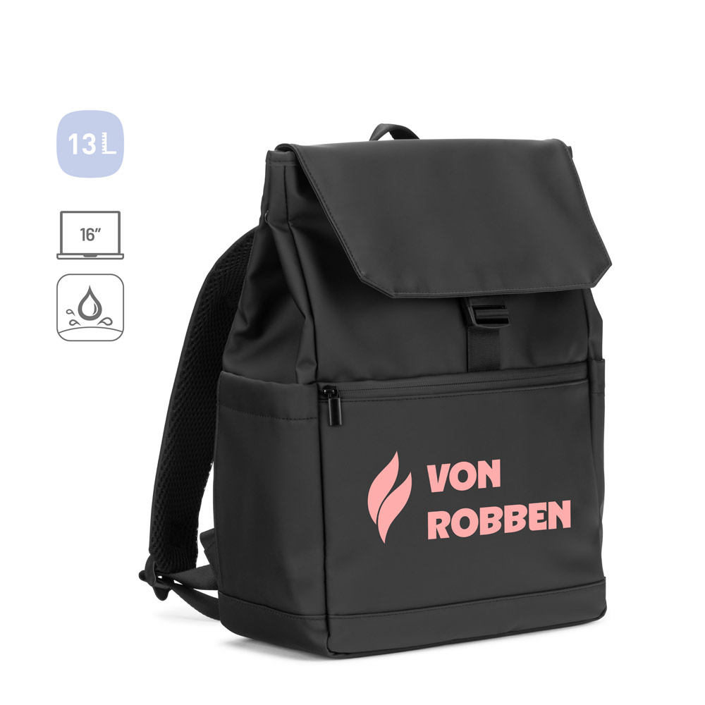 Mochila para computador portátil (16") em PU, com pala que cobre todos os compartimentos