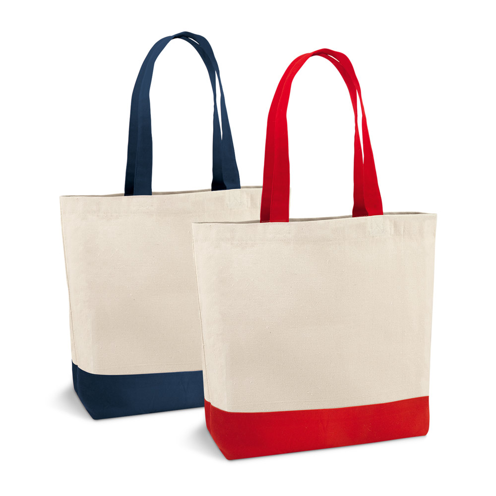 Sacola 100% algodão canvas (280 g/m²) com bolso interior e alças e fundo coloridos