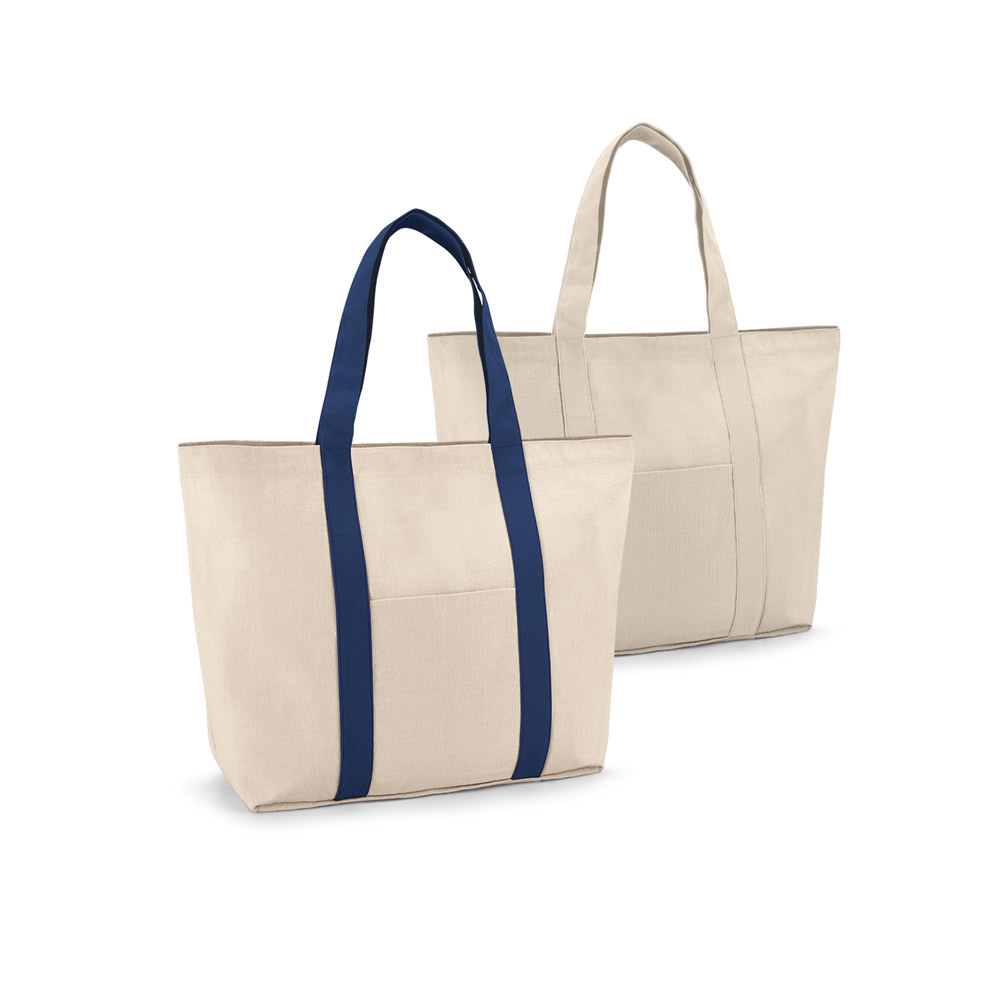 Sacola 100% algodão canvas (280 g/m²) com bolso frontal, bolso interior e fecho magnético
