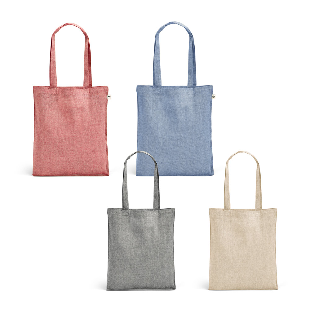 Sacola dobrável em 70% algodão reciclado e 30% poliéster reciclado (140 g/m²) sem tingimento
