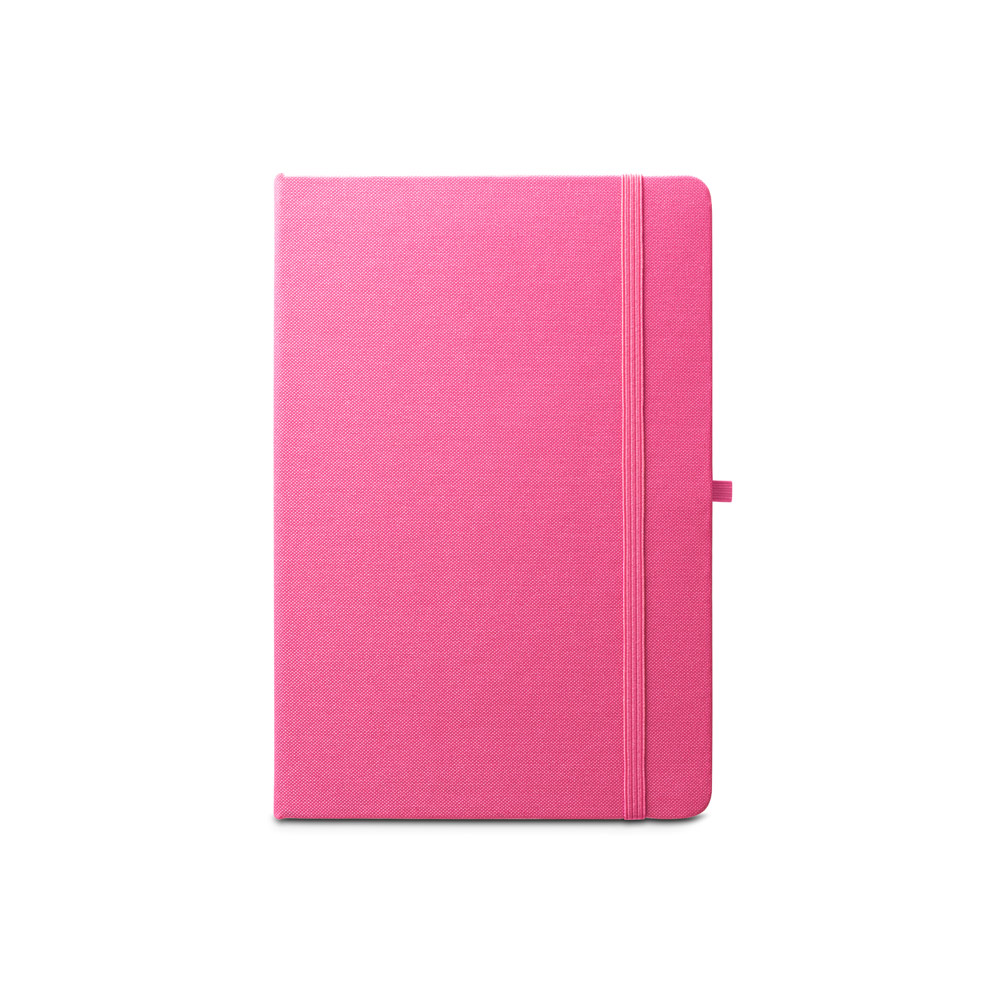 Caderno A5 de capa dura em PET 100% reciclado, com páginas pautadas recicladas