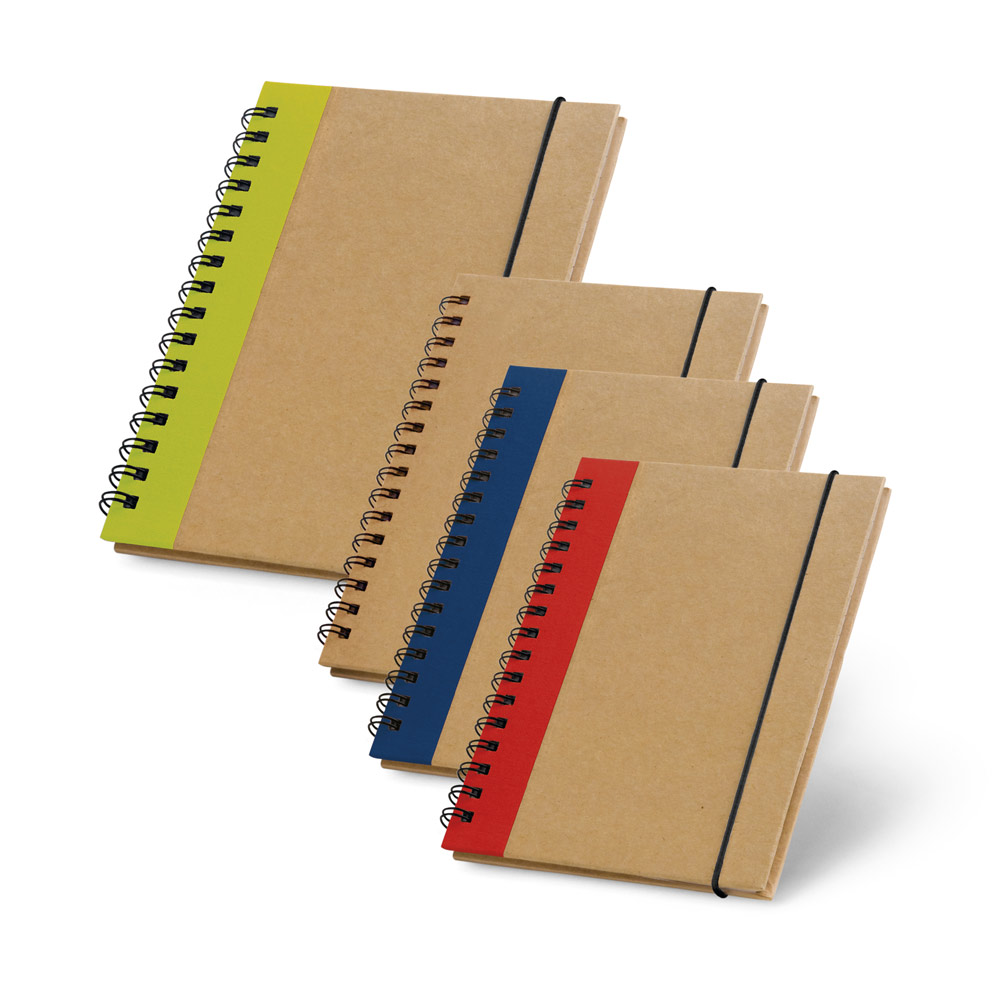 Caderno A6 de capa dura em cartão, com páginas lisas recicladas