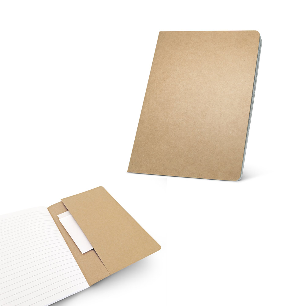 Caderno A5 de capa flexível em cartão kraft 100% reciclado, com páginas pautadas