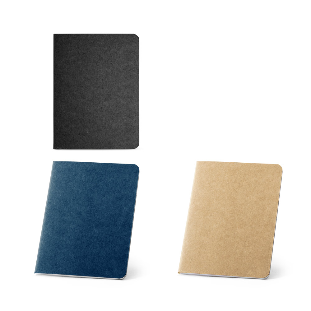 Caderno B7 de capa flexível em cartão kraft 100% reciclado, com páginas lisas recicladas