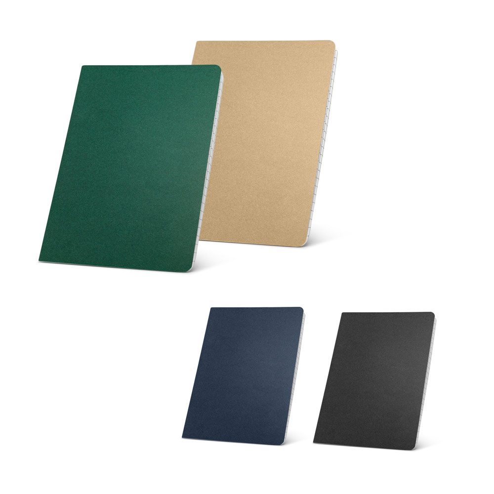 Caderno A5 de capa flexível em cartão kraft 100% reciclado, com páginas pautadas recicladas