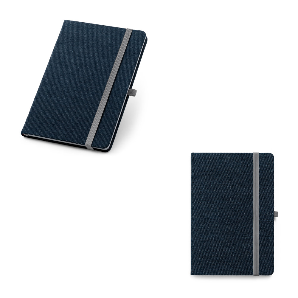 Caderno A5 de capa dura em tecido tipo jeans com páginas pautadas
